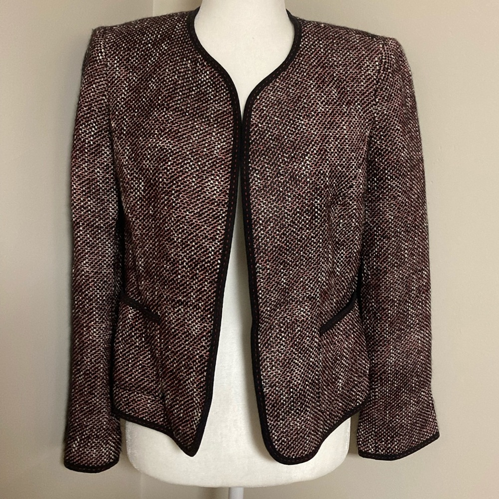 Kasper Black & Red Tweed Open Front Blazer